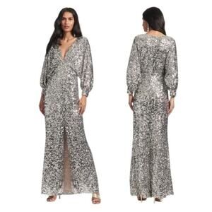 Sachin + Babi Women's Sequin Gabby Glitter Long Sleeve V Neck Gown Size 14 NWT